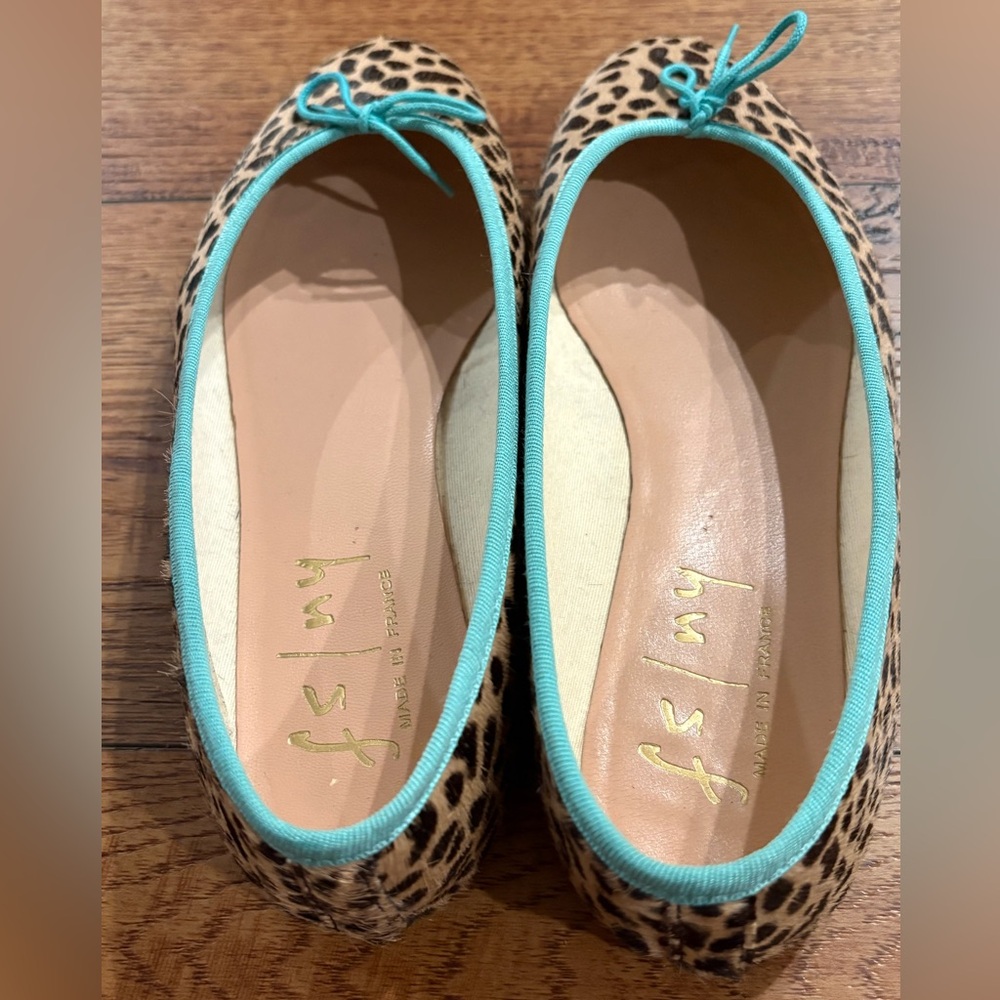 Leopard Print Ballet Flats with Teal Trim - Picture 9 of 10